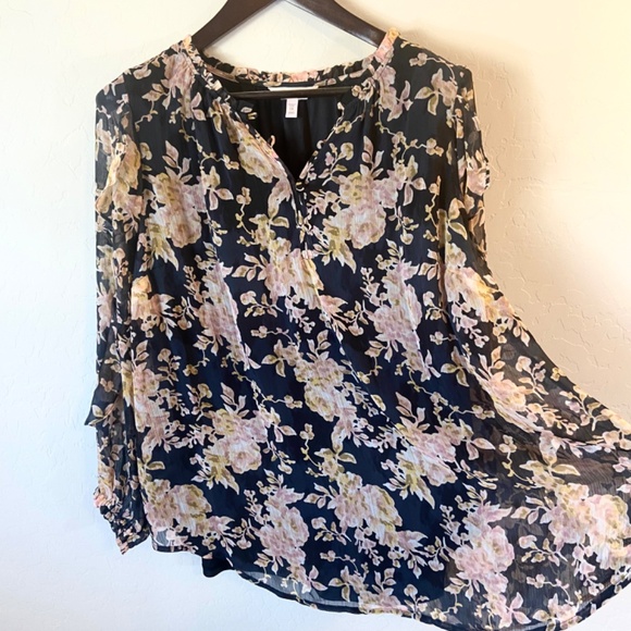 Lauren Conrad Fairy Plus 1X Floral Chiffon Peasant Blouse Sheer Sleeve Romantic - Picture 3 of 10